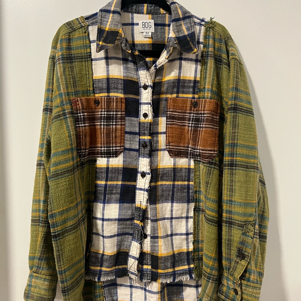 BDG Olive Green and Navy Casual Button Down Shirt
